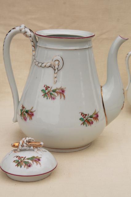 photo of antique pink moss rose Haviland china, anchor rope coffee pot w/ dessert or tea set #12