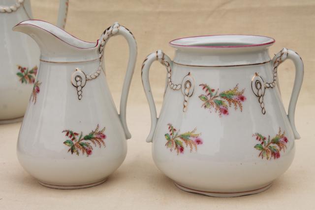 photo of antique pink moss rose Haviland china, anchor rope coffee pot w/ dessert or tea set #14
