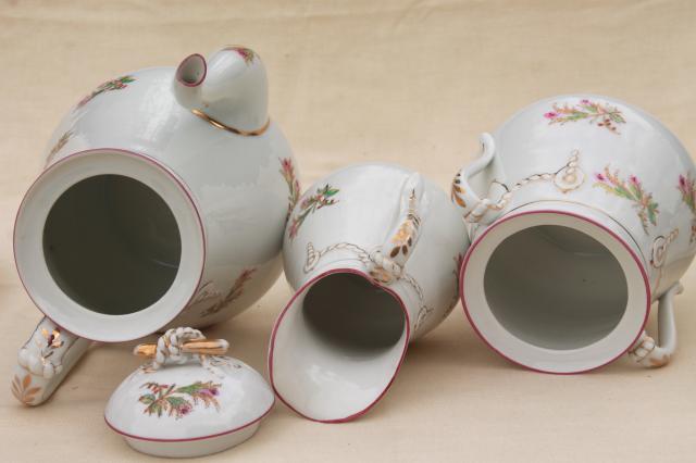 photo of antique pink moss rose Haviland china, anchor rope coffee pot w/ dessert or tea set #15