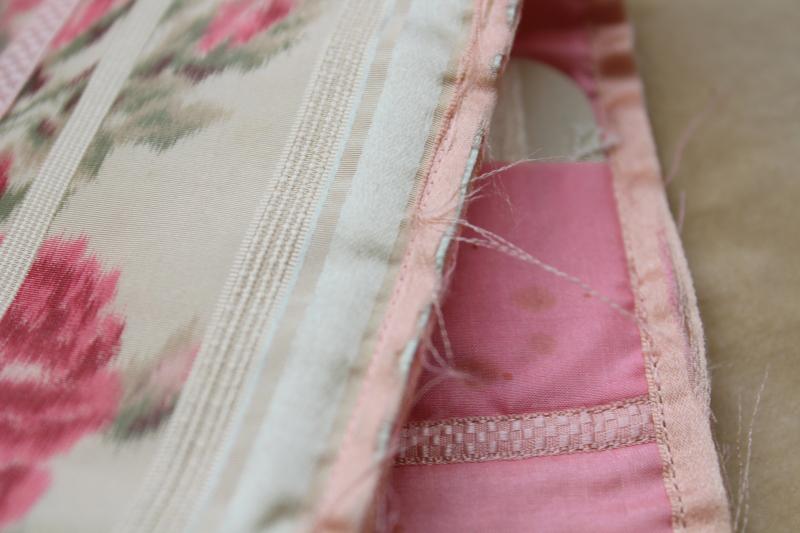 photo of antique pink silk & lace girls bonnet, purse, basket bag, flowered ribbon sewing kit #12