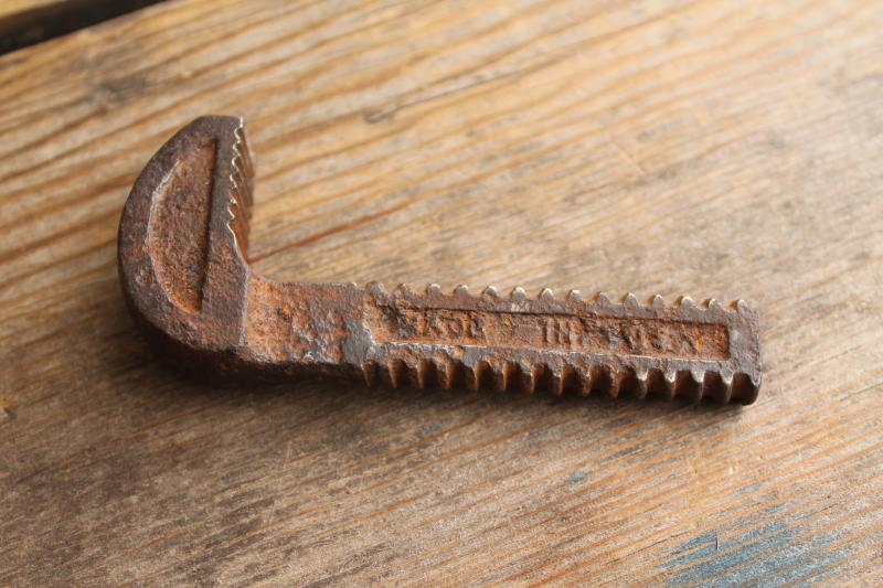 photo of antique pipe wrench w/ wood handle, Made in USA monkey wrench vintage hand tool #8
