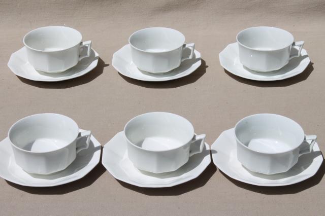 photo of antique plain white china cups & saucers set for 6, vintage Johnson Bros circa 1913 #2