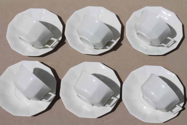 photo of antique plain white china cups & saucers set for 6, vintage Johnson Bros circa 1913 #3