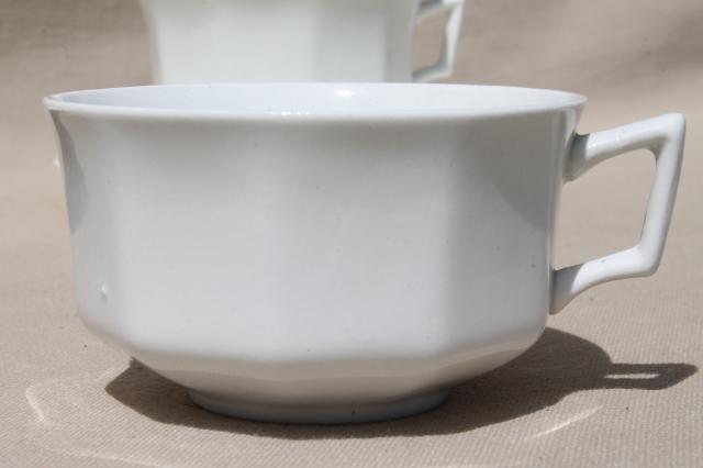 photo of antique plain white china cups & saucers set for 6, vintage Johnson Bros circa 1913 #5