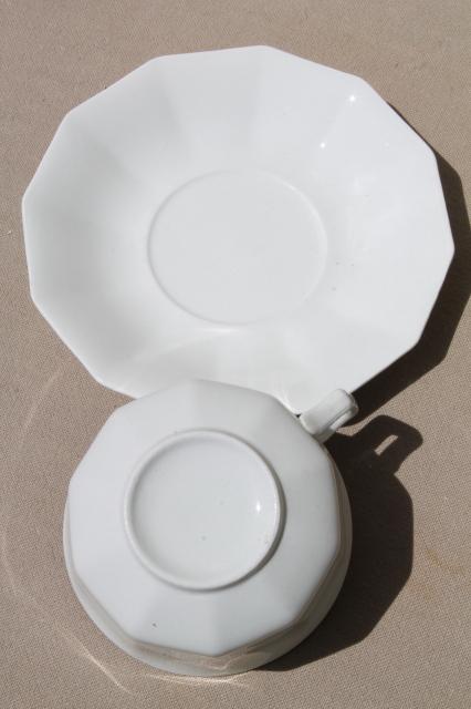 photo of antique plain white china cups & saucers set for 6, vintage Johnson Bros circa 1913 #6