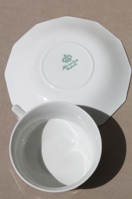photo of antique plain white china cups & saucers set for 6, vintage Johnson Bros circa 1913 #7