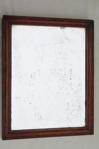 photo of antique plank back oak frame shaving mirror, primitive vintage washstand mirror craftsman style #1