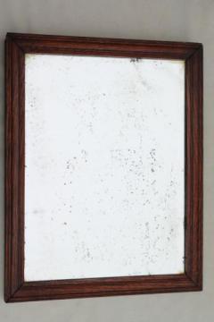 catalog photo of antique plank back oak frame shaving mirror, primitive vintage washstand mirror craftsman style