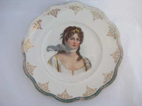 photo of antique plate w/ empire period lady, Josephine portrait on old Limoges china #1