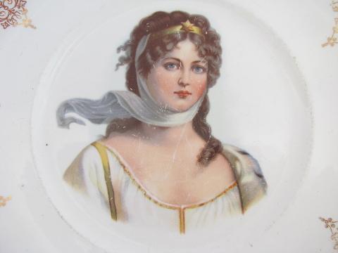 photo of antique plate w/ empire period lady, Josephine portrait on old Limoges china #2