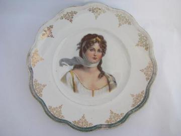 catalog photo of antique plate w/ empire period lady, Josephine portrait on old Limoges china