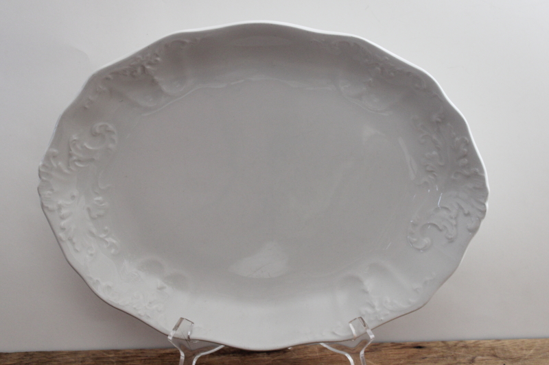 photo of antique platter w/ heavy embossed acanthus leaf Tracery, Johnson Bros Royal Ironstone China #1