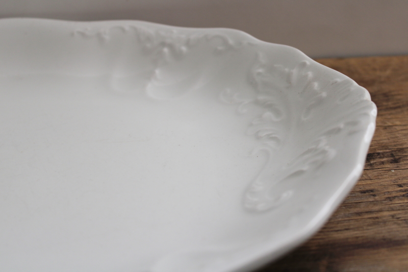 photo of antique platter w/ heavy embossed acanthus leaf Tracery, Johnson Bros Royal Ironstone China #3