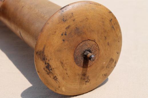 photo of antique player piano roller, large wooden spool to hold paper piano rolls #4