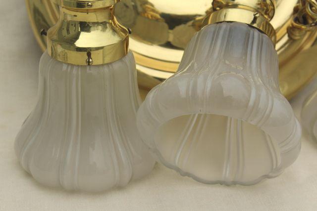 photo of antique polished brass pendant shower light w/ glass lamp shades, vintage lighting fixture #2