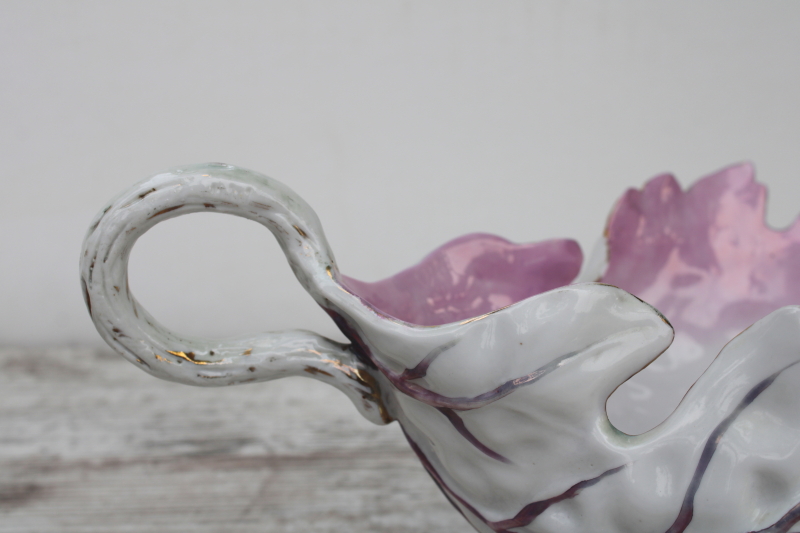 photo of antique porcelain cabbage leaf large bowl or planter, hand painted luster china turn of the century vintage  #2