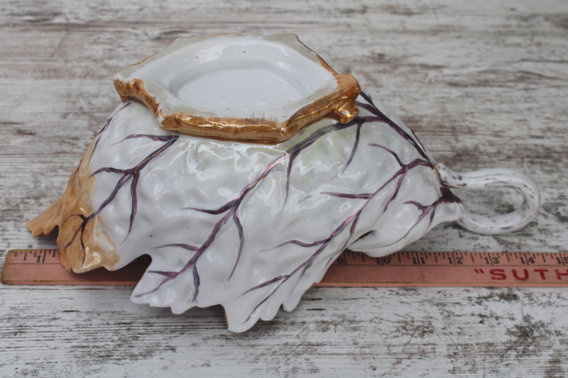 photo of antique porcelain cabbage leaf large bowl or planter, hand painted luster china turn of the century vintage  #8