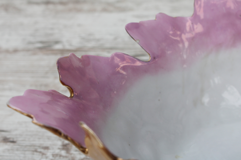 photo of antique porcelain cabbage leaf large bowl or planter, hand painted luster china turn of the century vintage  #9
