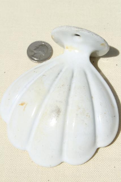 photo of antique porcelain cast iron wall mount soap dish sea shell, 1920s vintage #7