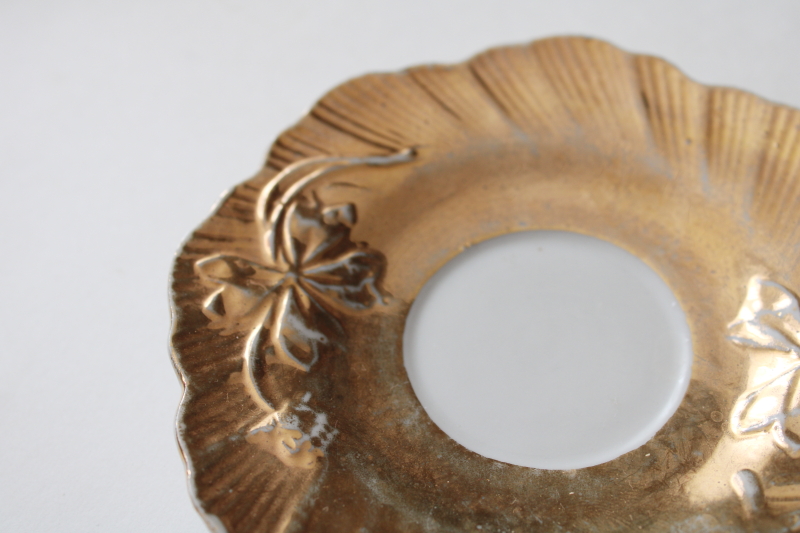 photo of antique porcelain demitasse cup & saucer, lucky four leaf clover & berries w/ hand painted gold  #3