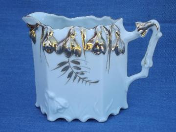 catalog photo of antique porcelain pitcher w/ embossed fuschias, fuschia floral in gold