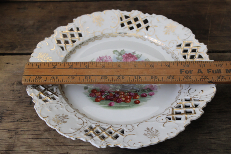 photo of antique porcelain plate w/ cherries and roses, large charger pierced border reticulated china #8