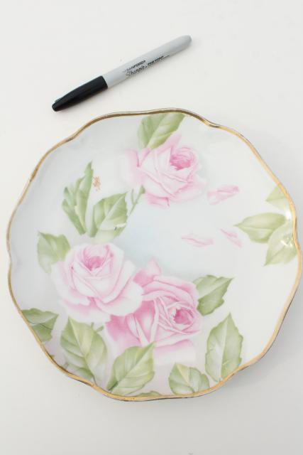 photo of antique porcelain plates w/ hand painted roses, vintage shabby chic floral wedding china #2