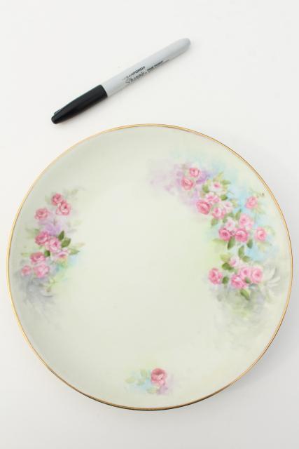 photo of antique porcelain plates w/ hand painted roses, vintage shabby chic floral wedding china #3