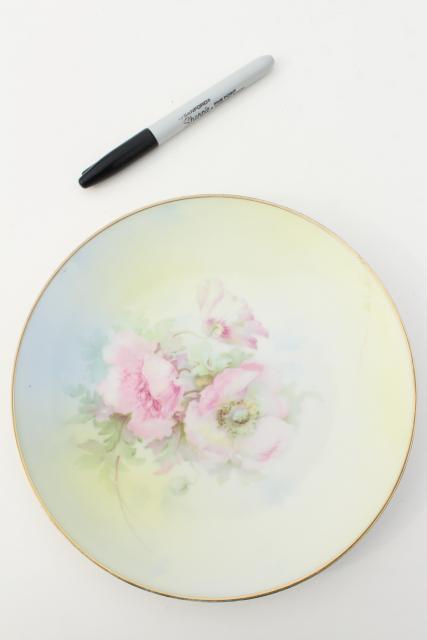 photo of antique porcelain plates w/ hand painted roses, vintage shabby chic floral wedding china #4