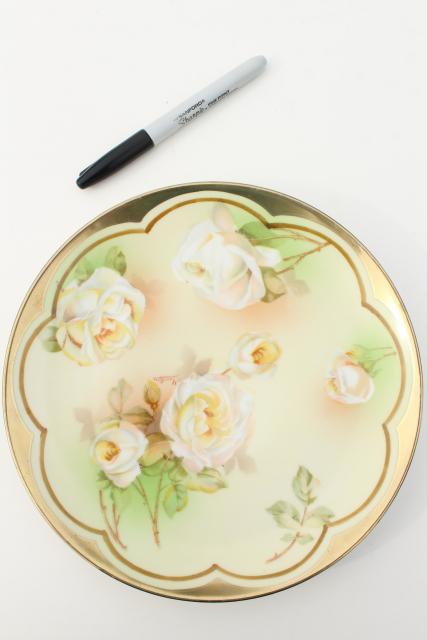 photo of antique porcelain plates w/ hand painted roses, vintage shabby chic floral wedding china #5