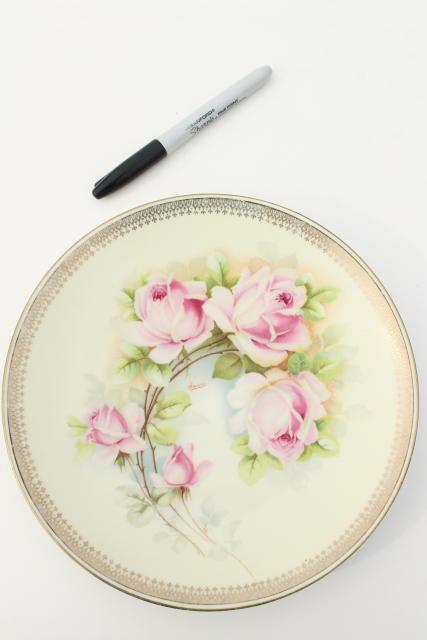 photo of antique porcelain plates w/ hand painted roses, vintage shabby chic floral wedding china #6