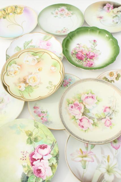 photo of antique porcelain plates w/ hand painted roses, vintage shabby chic floral wedding china #9