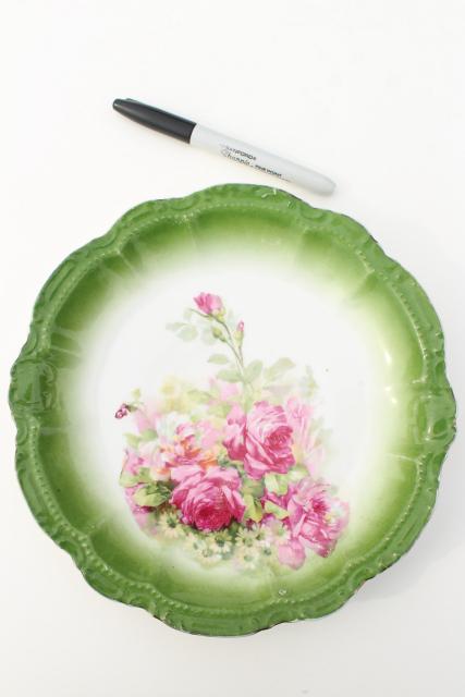 photo of antique porcelain plates w/ hand painted roses, vintage shabby chic floral wedding china #14