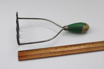 antique potato masher w/ original old green painted wood handle, 1920s vintage