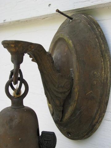 photo of antique pressed brass ornate wall sconce pendant light, old floral glass shade #4