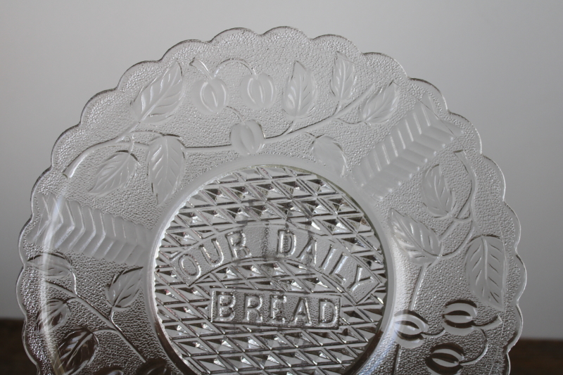 photo of antique pressed glass Our Daily Bread plate round tray cherries & wheat, Victorian vintage EAPG  #2