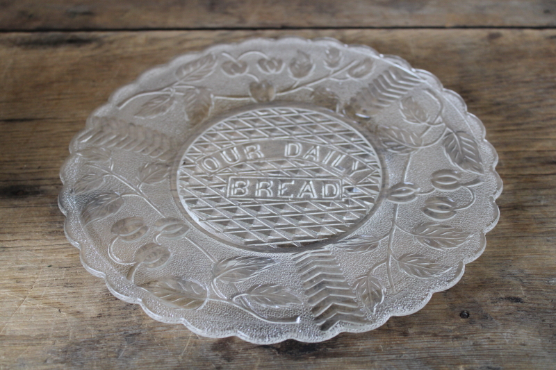 photo of antique pressed glass Our Daily Bread plate round tray cherries & wheat, Victorian vintage EAPG  #4