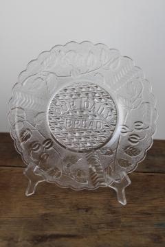 antique pressed glass Our Daily Bread plate round tray cherries & wheat, Victorian vintage EAPG 