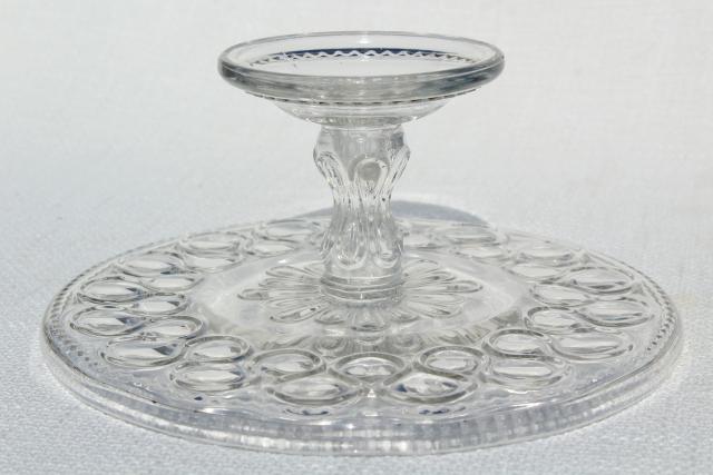 photo of antique pressed glass cake stand pedestal plate, 1890s vintage EAPG ribbon candy pattern #2