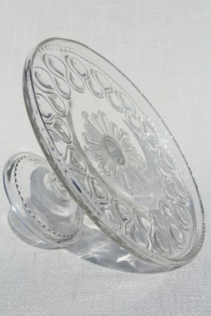photo of antique pressed glass cake stand pedestal plate, 1890s vintage EAPG ribbon candy pattern #3