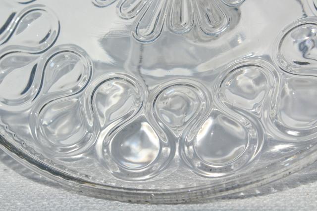 photo of antique pressed glass cake stand pedestal plate, 1890s vintage EAPG ribbon candy pattern #7
