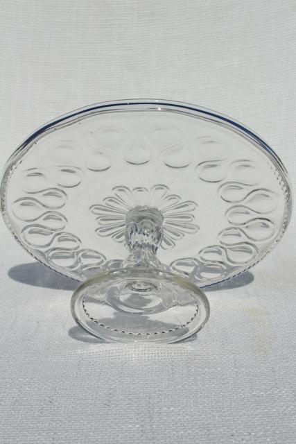 photo of antique pressed glass cake stand pedestal plate, 1890s vintage EAPG ribbon candy pattern #9