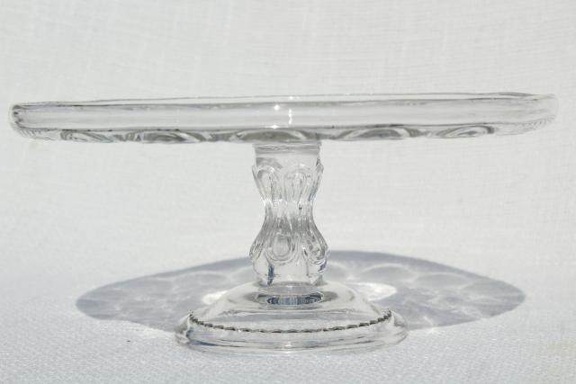 photo of antique pressed glass cake stand pedestal plate, 1890s vintage EAPG ribbon candy pattern #10