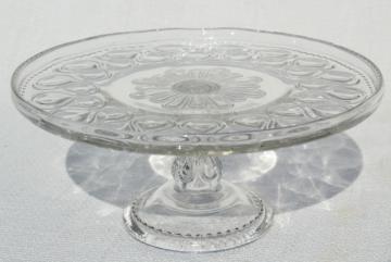 catalog photo of antique pressed glass cake stand pedestal plate, 1890s vintage EAPG ribbon candy pattern