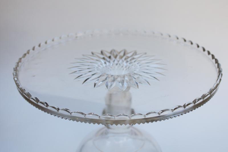 photo of antique pressed glass cake stand, scalloped edge salver, bakery display pedestal plate #3