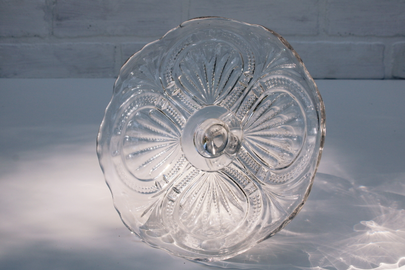 photo of antique pressed glass cake stand, shell or palms pattern EAPG vintage pedestal plate #3