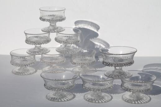 photo of antique pressed glass dessert dishes, jersey swirl pattern footed sherbet glasses #1