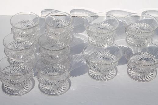 photo of antique pressed glass dessert dishes, jersey swirl pattern footed sherbet glasses #2