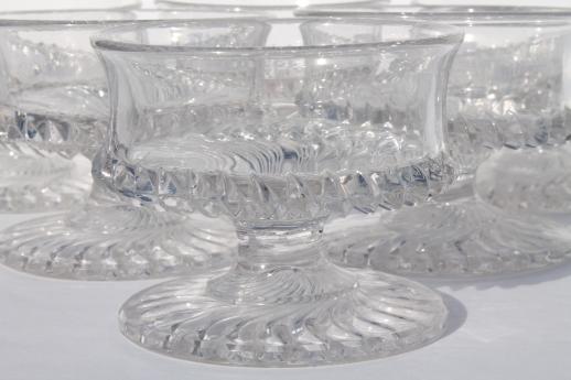 photo of antique pressed glass dessert dishes, jersey swirl pattern footed sherbet glasses #4