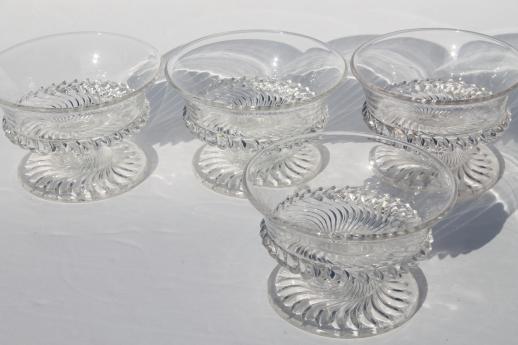 photo of antique pressed glass dessert dishes, jersey swirl pattern footed sherbet glasses #7